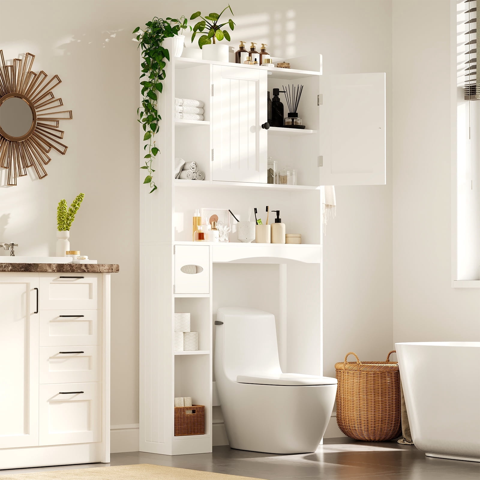 Asofer 66 Over The Toilet Storage Cabinet with Adjustable Shelf & Door - Ideal for Bathroom & Laundry Room white