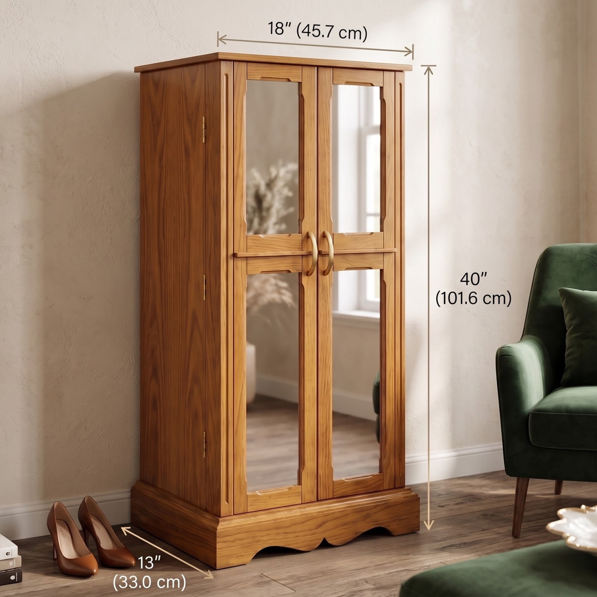 Hives & Honey Chelsea Standing Jewelry Armoire, Walnut - 7-Drawer Storage Cabinet with Mirror, Adult