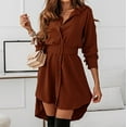 thumbnail image 5 of Ichuanyi Dresses for Women 2022, Fall Clearance Women's Fashion Casual Lapel Solid Color Single-Breasted Long Sleeve Belt Dress, 5 of 9