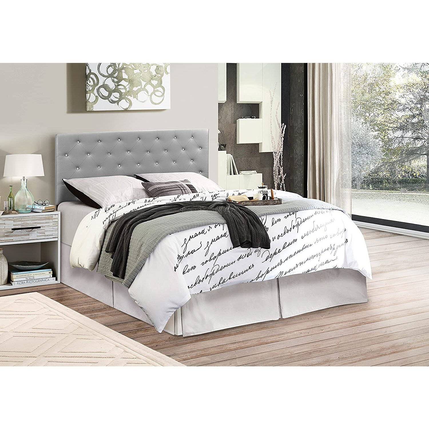 Glory Furniture Super Nova Faux Leather Upholstered Full Headboard in Light Gray
