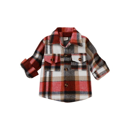 

EYIIYE Kids Girls Spring Fall Plaid Shirt Jacket Coat Long Sleeve Lapel Button Up Single Breasted Casual Outwear 6 Months-4 Years