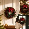 thumbnail image 5 of Christmas Wreath, 15.75 In Artificial Front Door Wreath with Berries Bow for Window Wall Fireplace Holiday Home Decor, 5 of 7