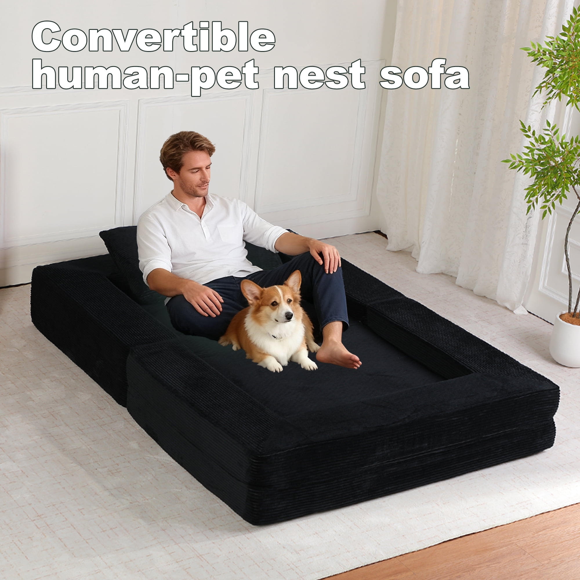 Leumius Single Sofa Bed with Pillow,Boneless Folding Sofa Bed for Living Room Bedroom,No Assembly Required,Black