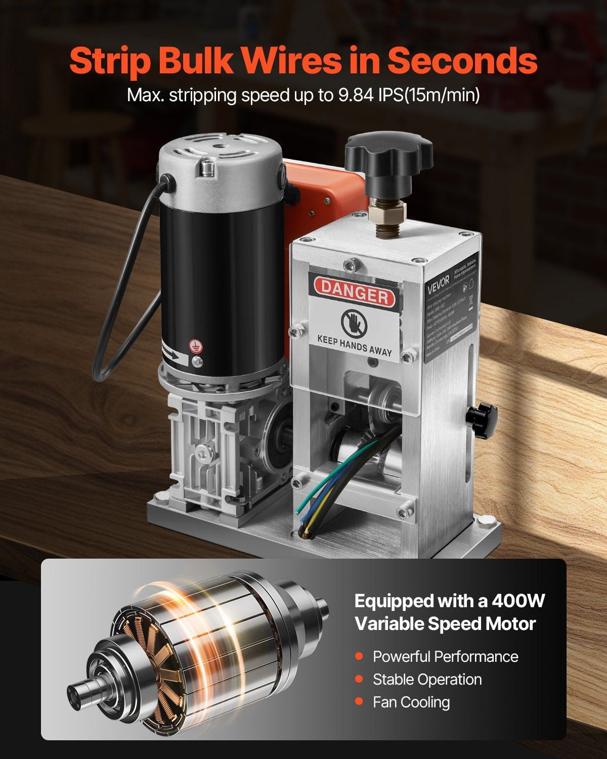 High-Speed Electric Wire Stripper Machine 400W 15 m/min 0.06-1.57 Inch Automatic Stripper
