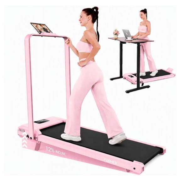 Foldable Treadmill with Incline and Handle Bar, 12% Grade Walking Pad, 3.5HP Under Desk Treadmill for Home Office, 400 lb Capacity, 7-Layer Shock Absorption, 4-in-1 Compact Design