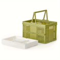 thumbnail image 3 of 2-Pack(9.25"x6.1"x6.7") Storage Crates Plastic Baskets With Handle For Desktop Shelf Drawer, Stackable Folding Containers Baskets for Kitchen Classroom Bedroom Bathroom Office(White Green), 3 of 5