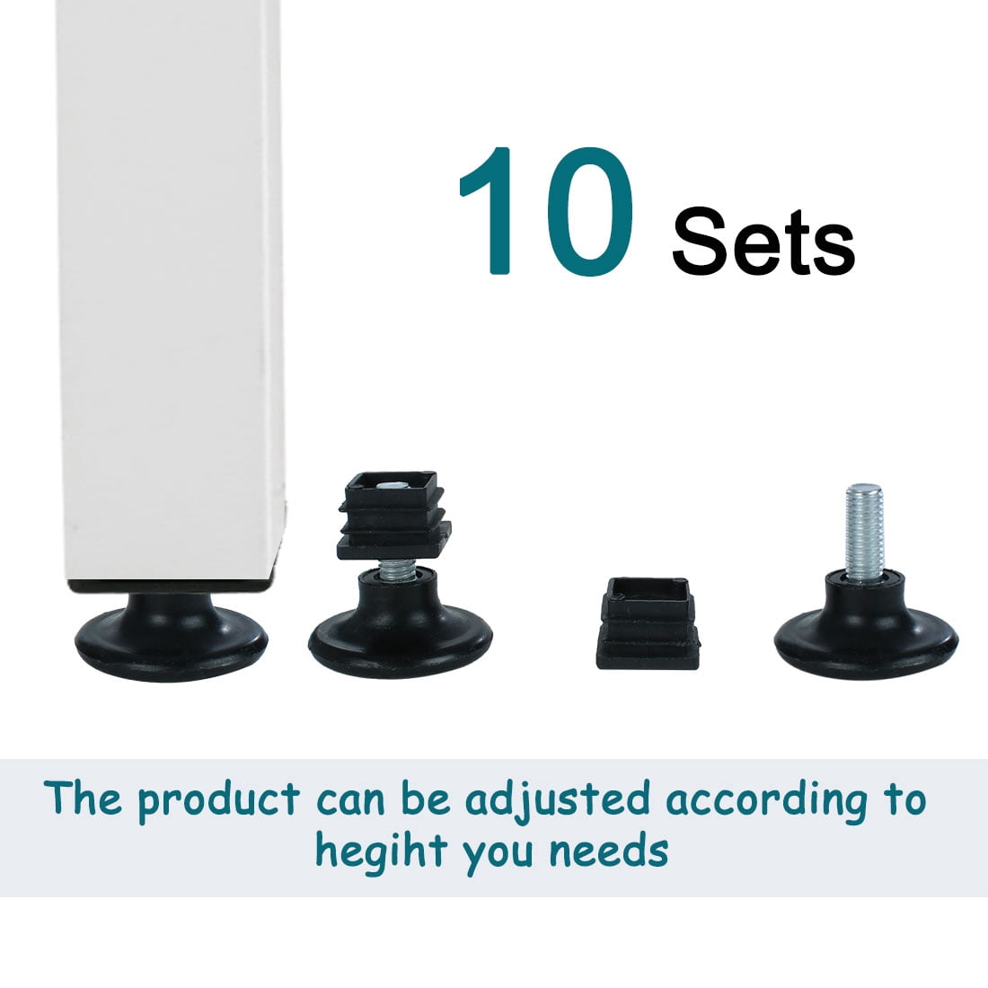 Unique Bargains 10Pcs Adjustable Feet Square Inserts Furniture Glide Black 0.79" x 0.79"