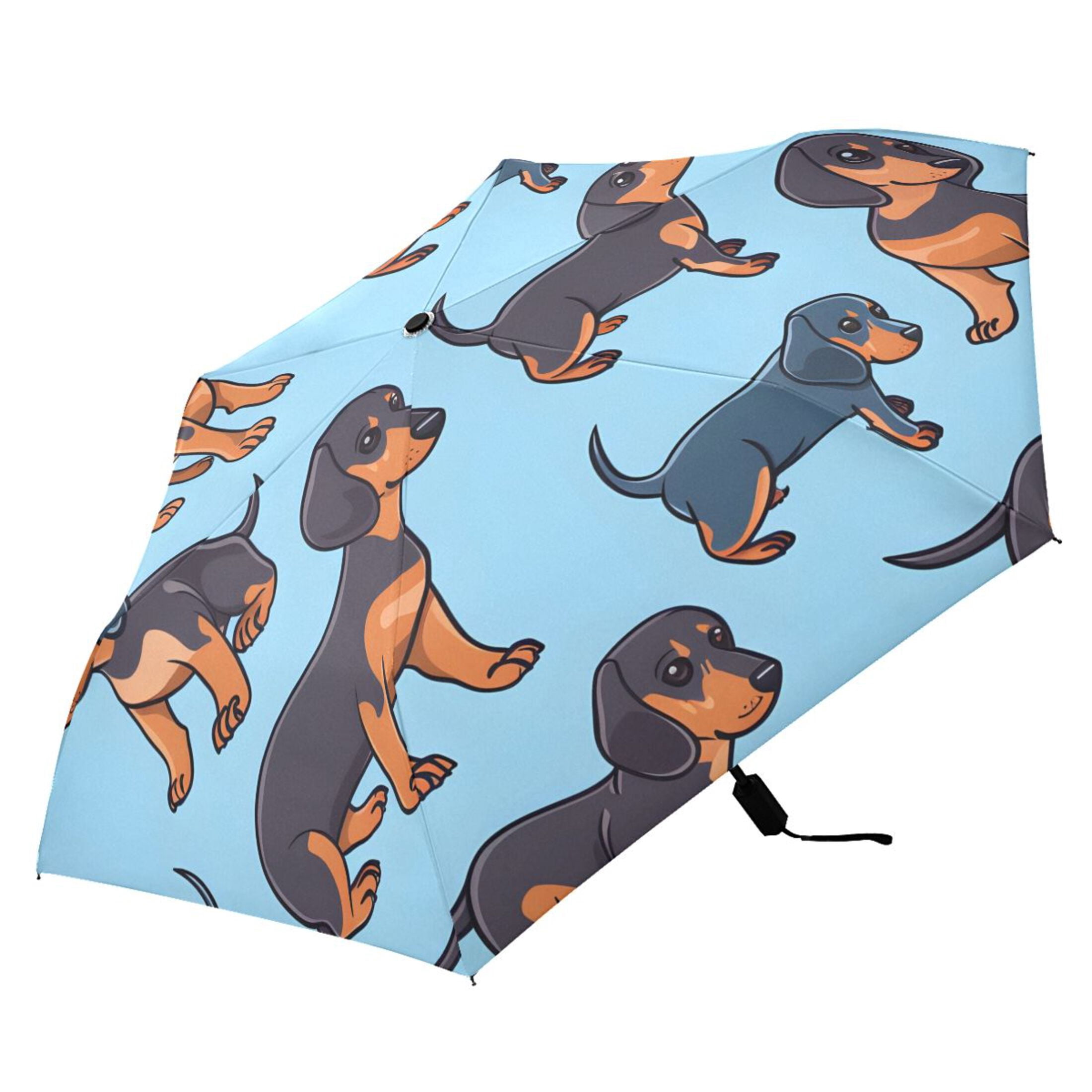 Cute Dachshund Dogs Compact Sun Umbrella Windproof Travel Umbrellas for Rain Strong Portable UV Protection