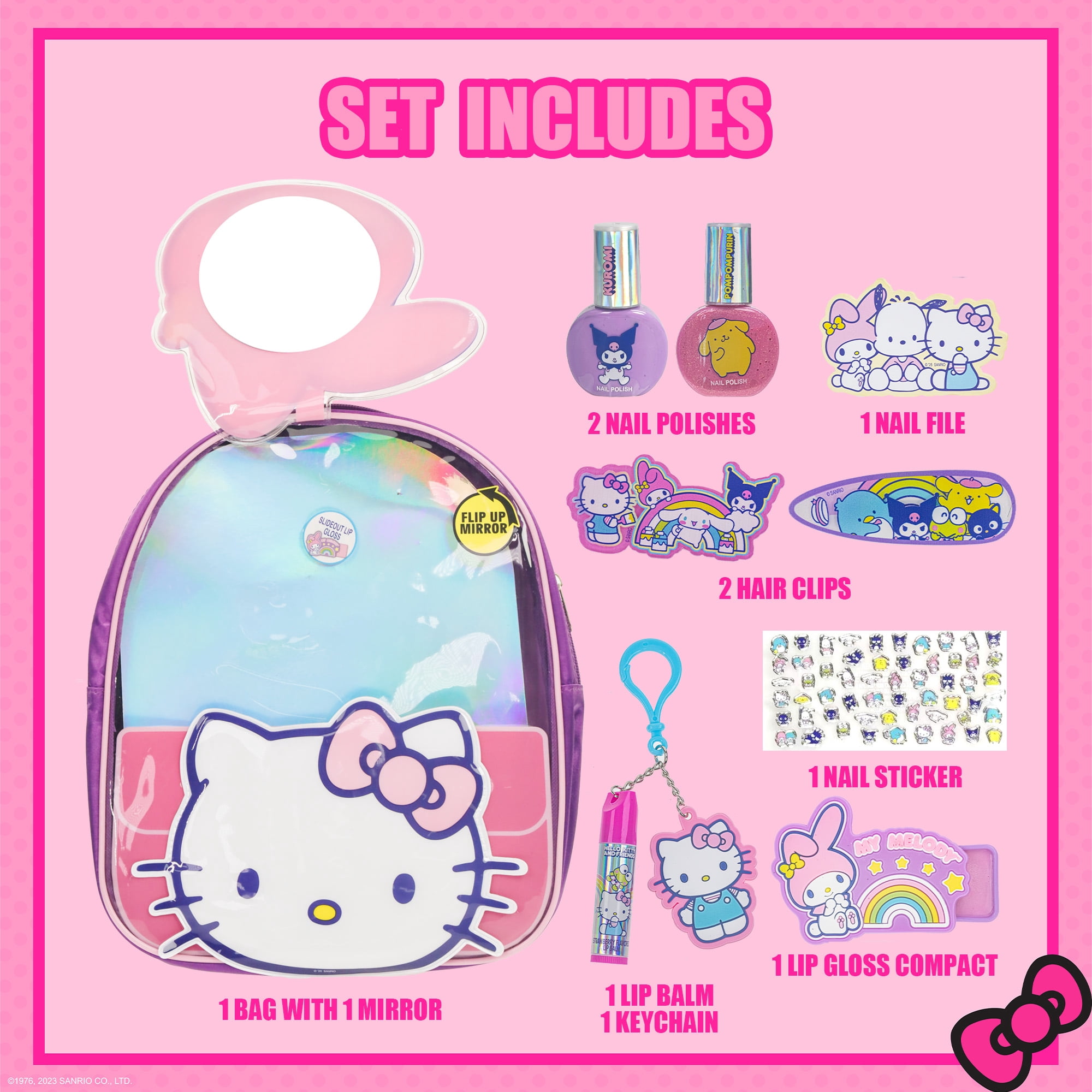 Hello Kitty and Friends Cosmetic Gift Bag, Lip, Nail, and Hair Accessories, Kids Ages 3+