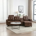 thumbnail image 2 of Modern Sectional Sofa, L-Shaped Sofa with Stoarge Chaise, PU Upholstered Corner Couch with Cup Holder and Side Pocket, Accent Sofa for Living Room, Office, Apartment, Brown, 2 of 7