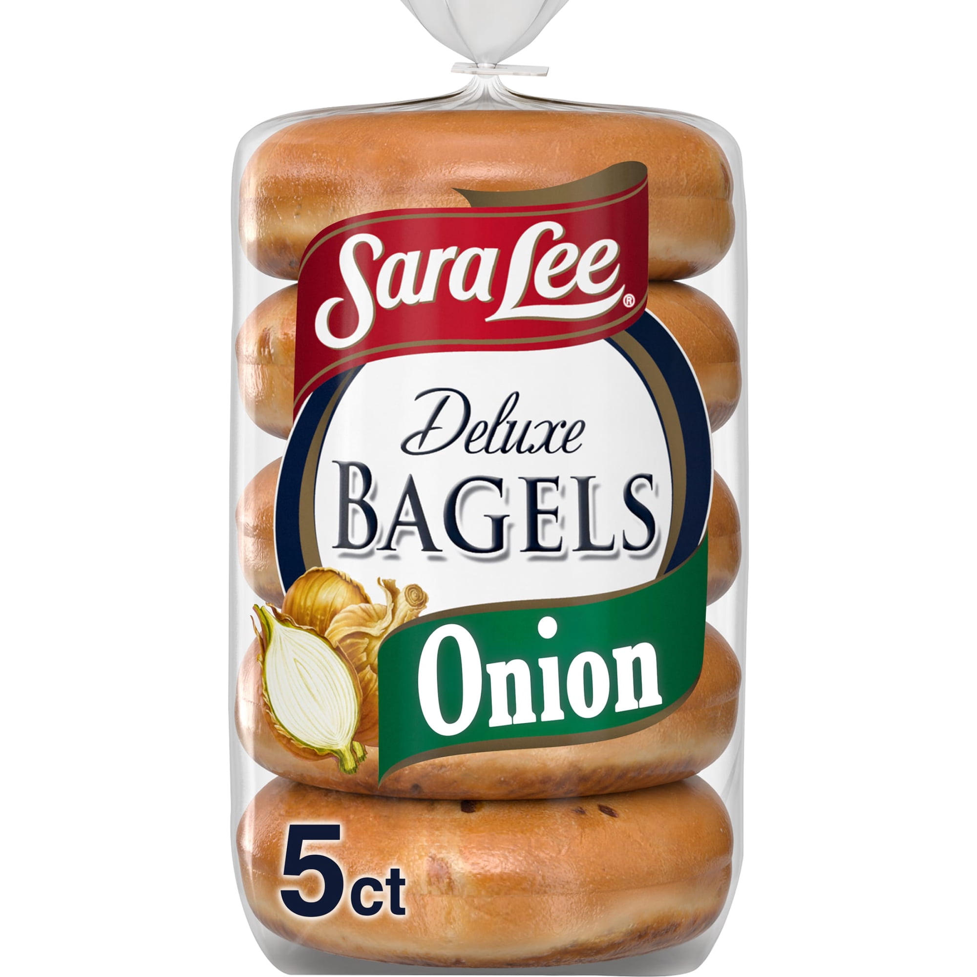 Sara Lee Deluxe Onion Bagels, 5 count, Kosher Savory Bagels, 15 oz Bag