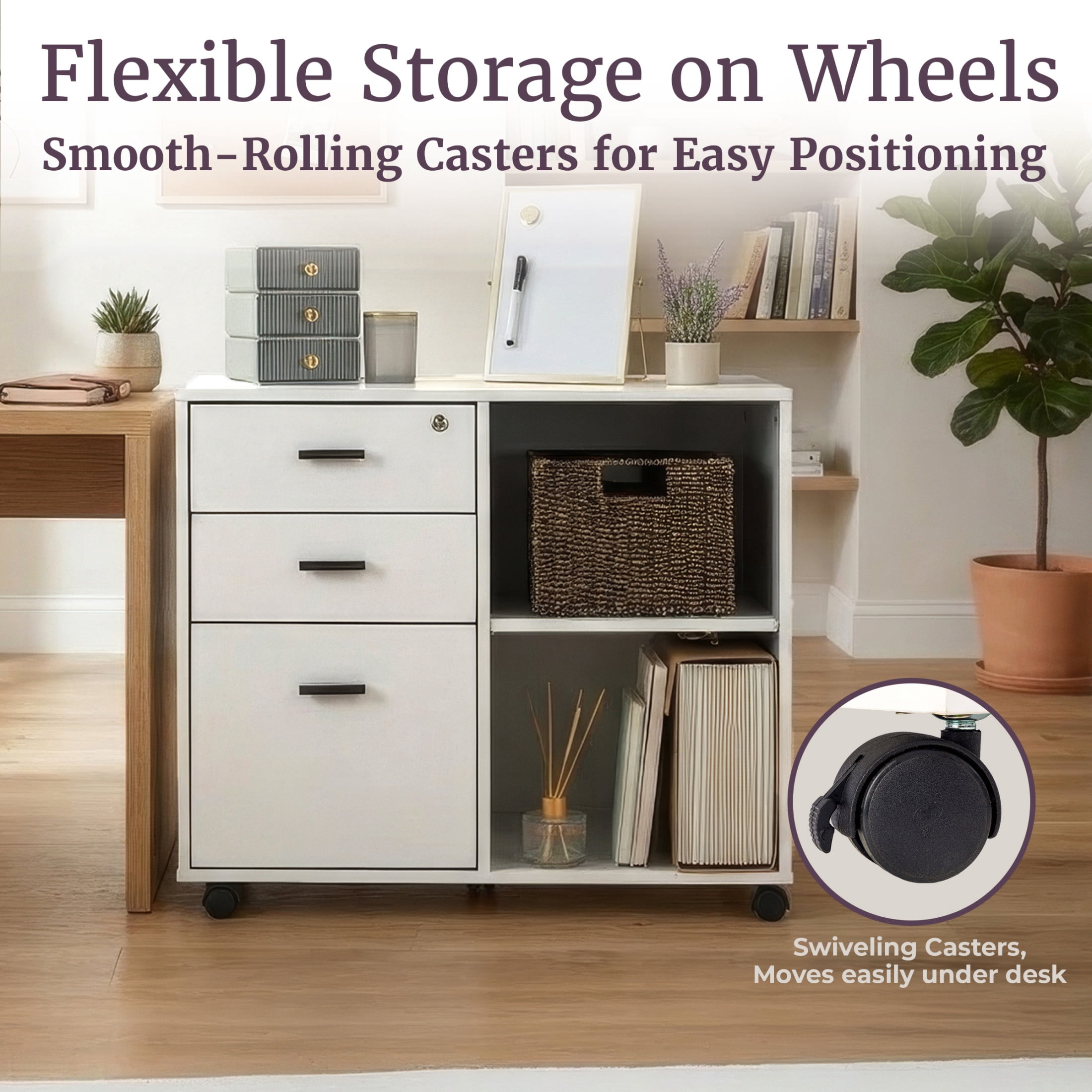 Lavish Home 3 Drawer File Cabinet with 3 Storage Drawers and Adjustable Shelf (White)