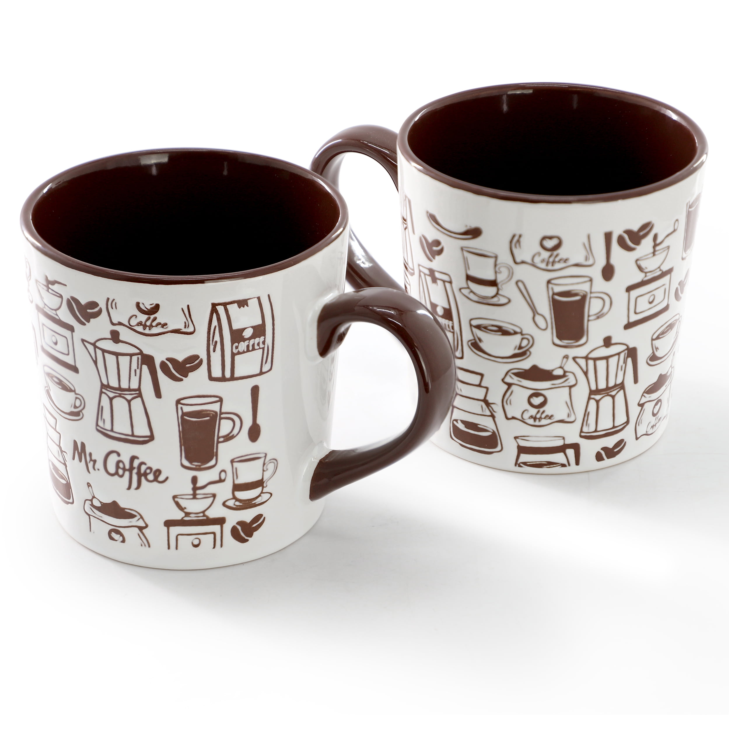 Mr. Coffee Vintage Brew 4 Piece 18 Ounce Coffee Maker Stoneware Mug Set in Brown