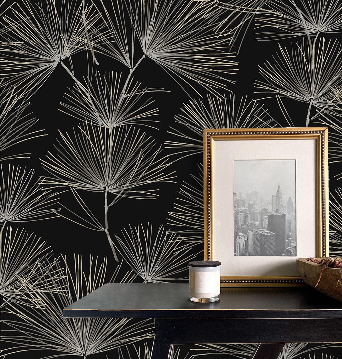 NextWall Ebony & Pavestone Pine Needle Peel and Stick Wallpaper