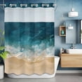 thumbnail image 2 of No Hook Shower Curtain with Snap in Liner, Teal Blue Coastal Ocean Beach Theme Waterproof Fabric Bathroom Curtain Mesh Top Window, Wave Coastal Sandbeach Shower Curtains 72x84in, 2 of 9