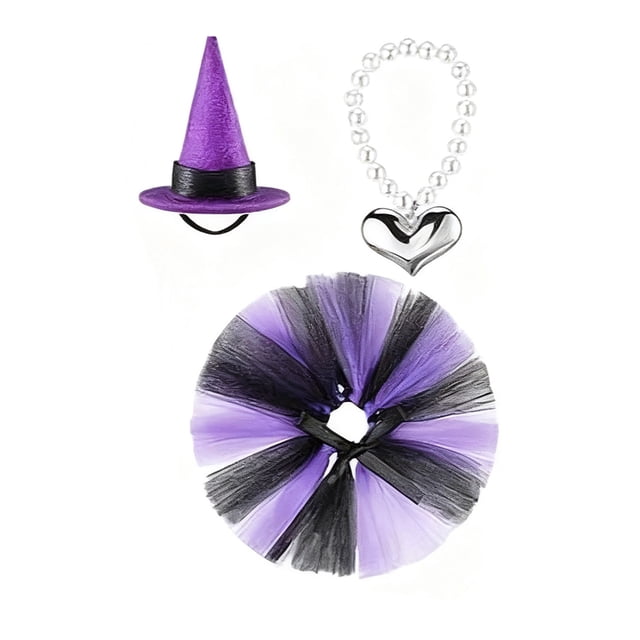 B Mini Desktop Goose Costume With Witch Hat Necklace Halloween Outfit For 7 Inch Tabletop Goose Decor Festive Accessory Weight 0.055 Pounds