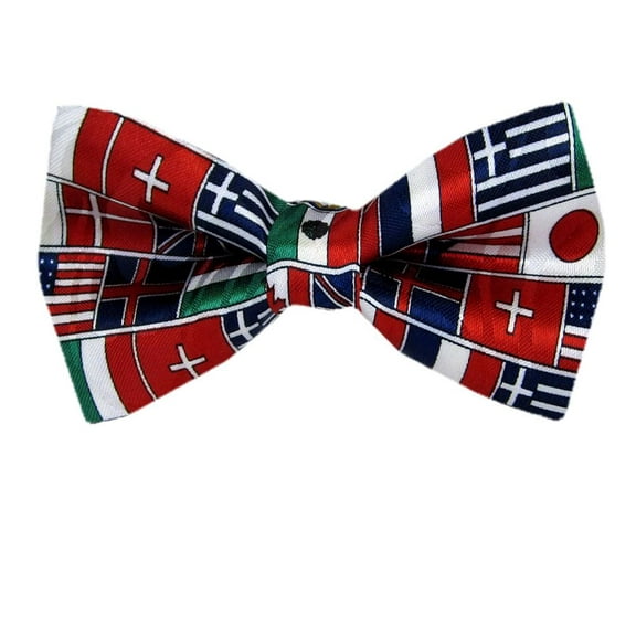 BuyYourTies - PBTN-174 - Red - Blue - Green - White -   Mens Flags of the World Pre Tied Bow Tie