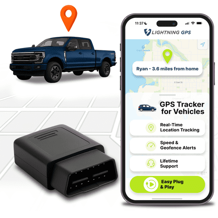 Lightning GPS OBD-II Real-Time GPS Tracker for Vehicles – Easy Installation, Flexible Subscription Plans for Cars, Trucks, Fleets & Teen Drivers – GPS Locator w/Instant Alerts – Subscription Required