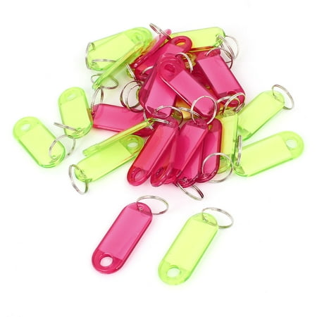 Unique Bargains 30 Pcs Plastic Oval Shape Key Room ID Name Label Keyring Green Red Clear