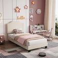 thumbnail image 2 of BeesClover Cadre de Lit Plateforme Format Simple, Tête de Lit Rembourrée en Velours Ajustable, Lattes de Bois de Soutien Incluses, Installation Simple, Fini Moderne pour Chambre et Dortoir, 2 of 8