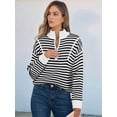 thumbnail image 5 of Women Striped Half Zip Long Sleeve Ribbed Knit Pullover Comfy Casual Light-Weight Tops Fall Fashion, 5 of 6