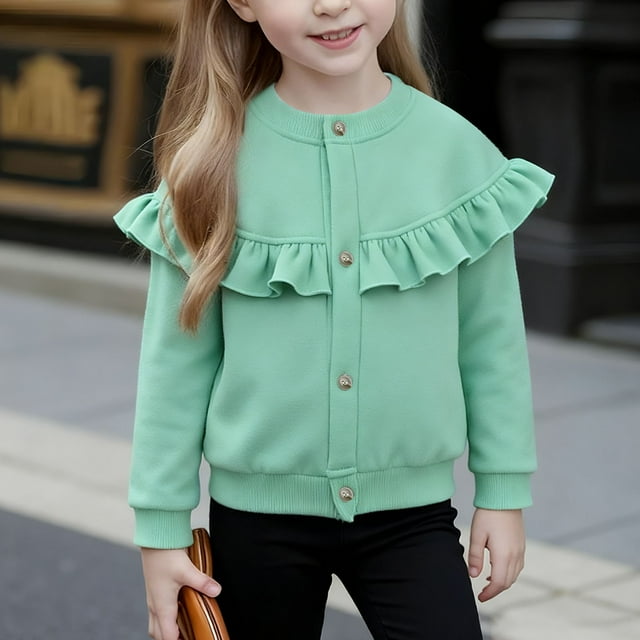 Cowsor Toddler Girls Cardigan Sweaters Kids Ruffle Sweater Jacket Long Sleeve Button Down Knitted Warm Coats