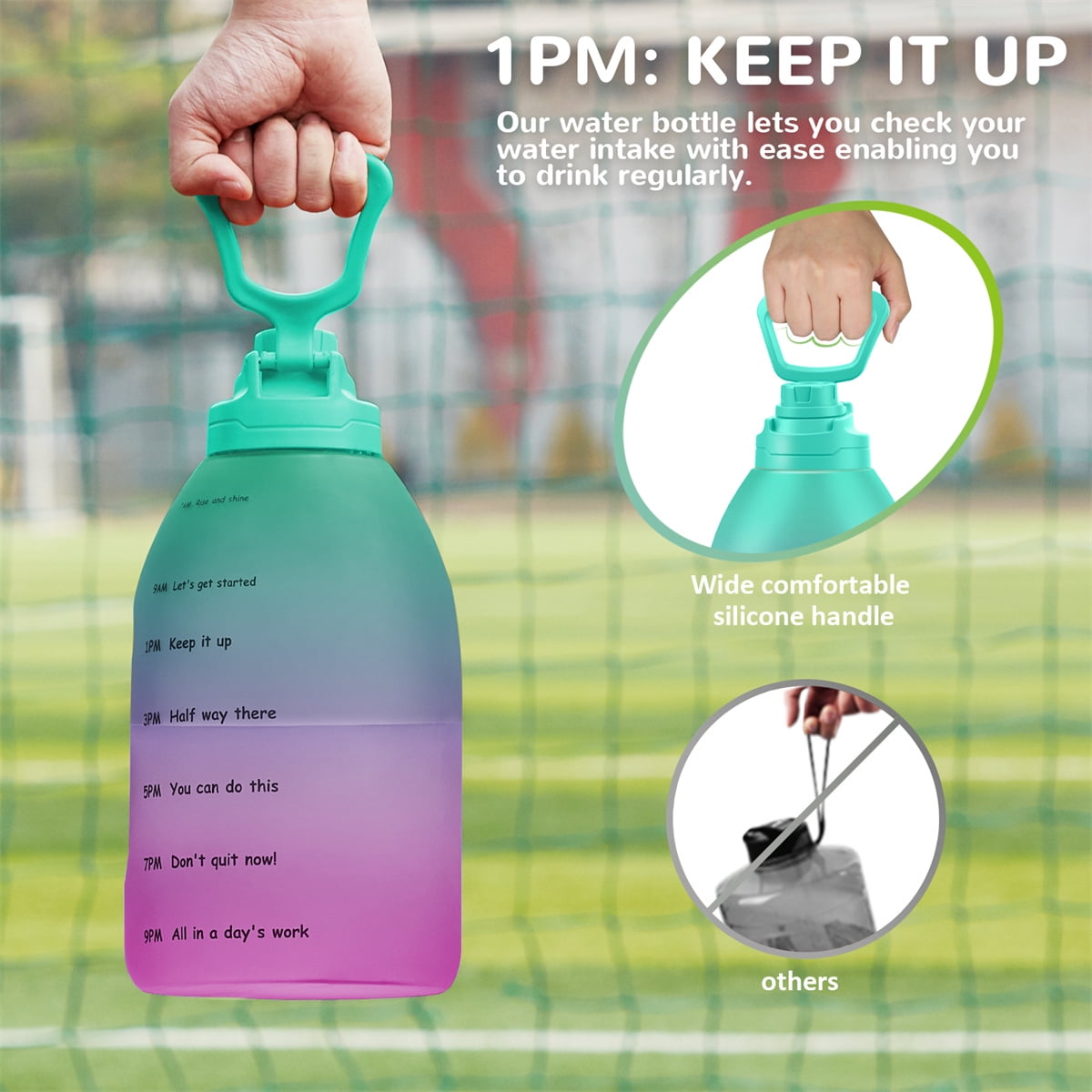 Kepooman Reusable Large-Capacity Water Bottle, Fitness Sports Water Bottle with Leak Proof Flip Top Lid for Gym Yoga Fitness Camping with Time Marker-E Kepooman Reusable Large-Capacity Water Bottle, Fitness Sports Water Bottle with Leak Proof Flip Top Lid for Gym Yoga Fitness Camping with Time Marker-E