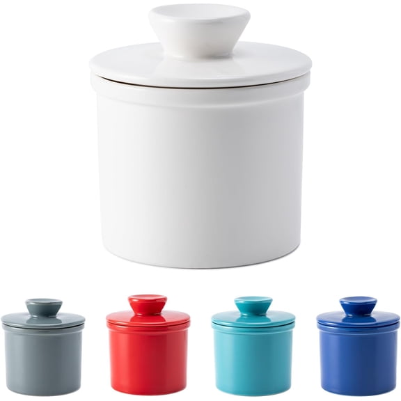 Genreen Butter Crock With Water Line for Countertop,4.1inch X3.9inch  French Dish With Lid, Ceramic Keeper for Fresh Spreadable Butter, Container Holder for Kitchen and Home Decor, White