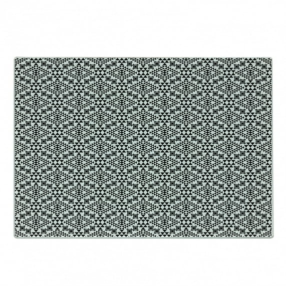 Ethnic Cutting Board, Motifs in Black and White with Triangles National Art Design Folklore, Decorative Tempered Glass Cutting and Serving Board, Small Size, Black White, by Ambesonne