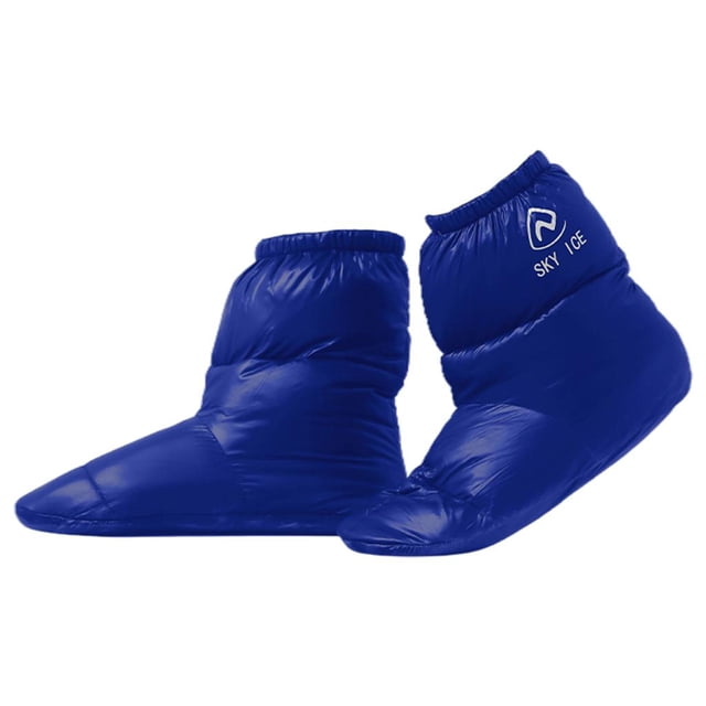 1 par de pantuflas de plumón de pato, calcetines cálidos, botines ligeros y botas para mujeres y hombres. Azul M