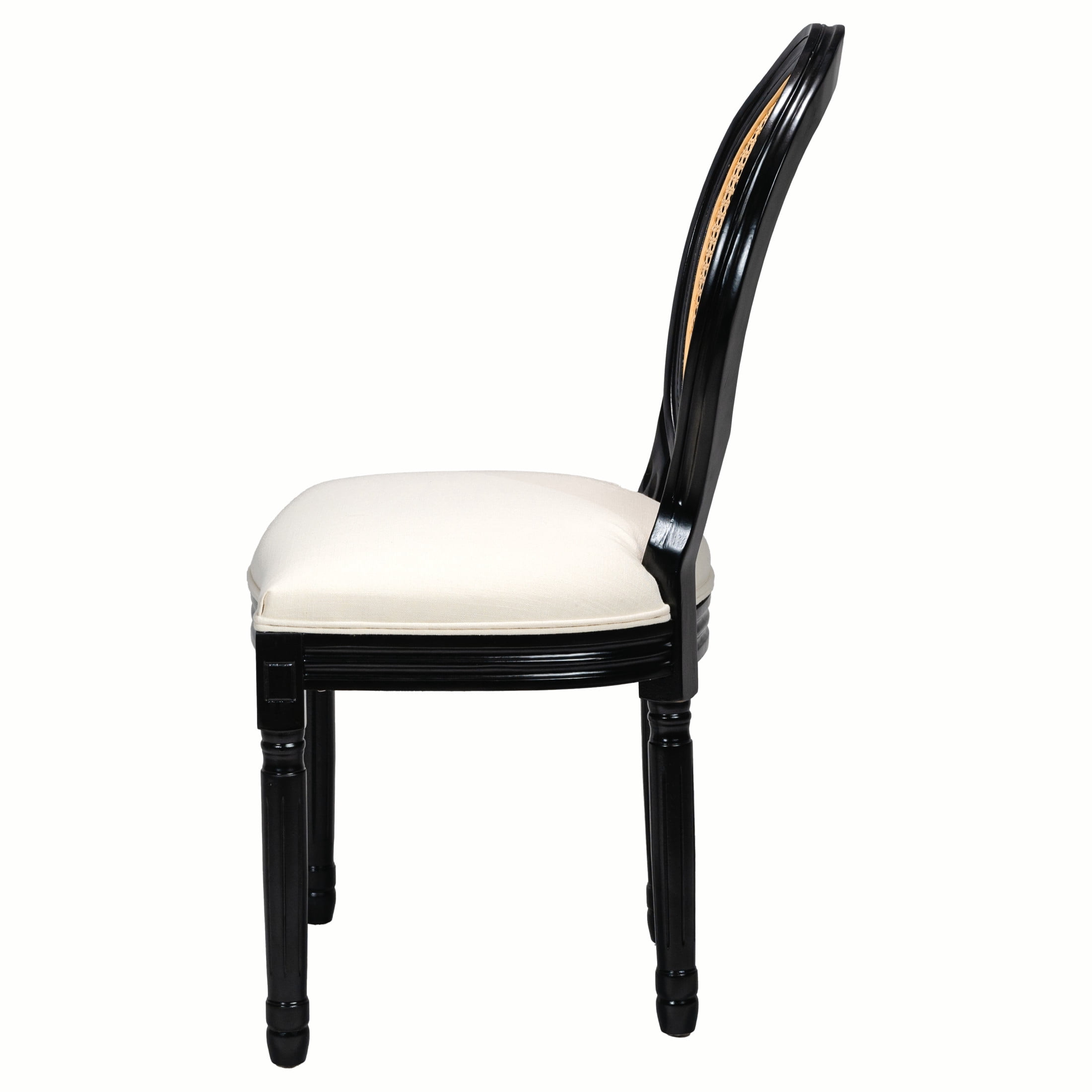 Noble House Caldon French Country Upholstered Dining Chairs with Solid Wood Frame and Rattan Back, Beige, Set of 2