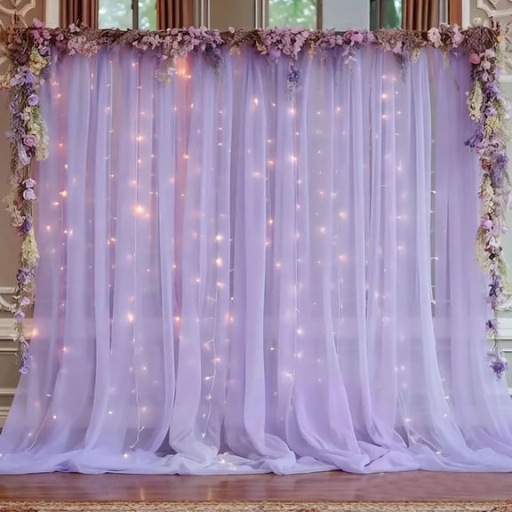 Backdrop Curtain with Lights 9.8x5.25 FT Sheer, Wedding Birthday Party Photo Booth Background Decorations, String Light Curtain for Reception, 2 Panels