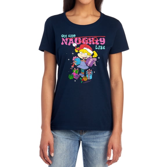 Rugrats Naughty Angelica Christmas Women's T Shirt, Navy, Medium