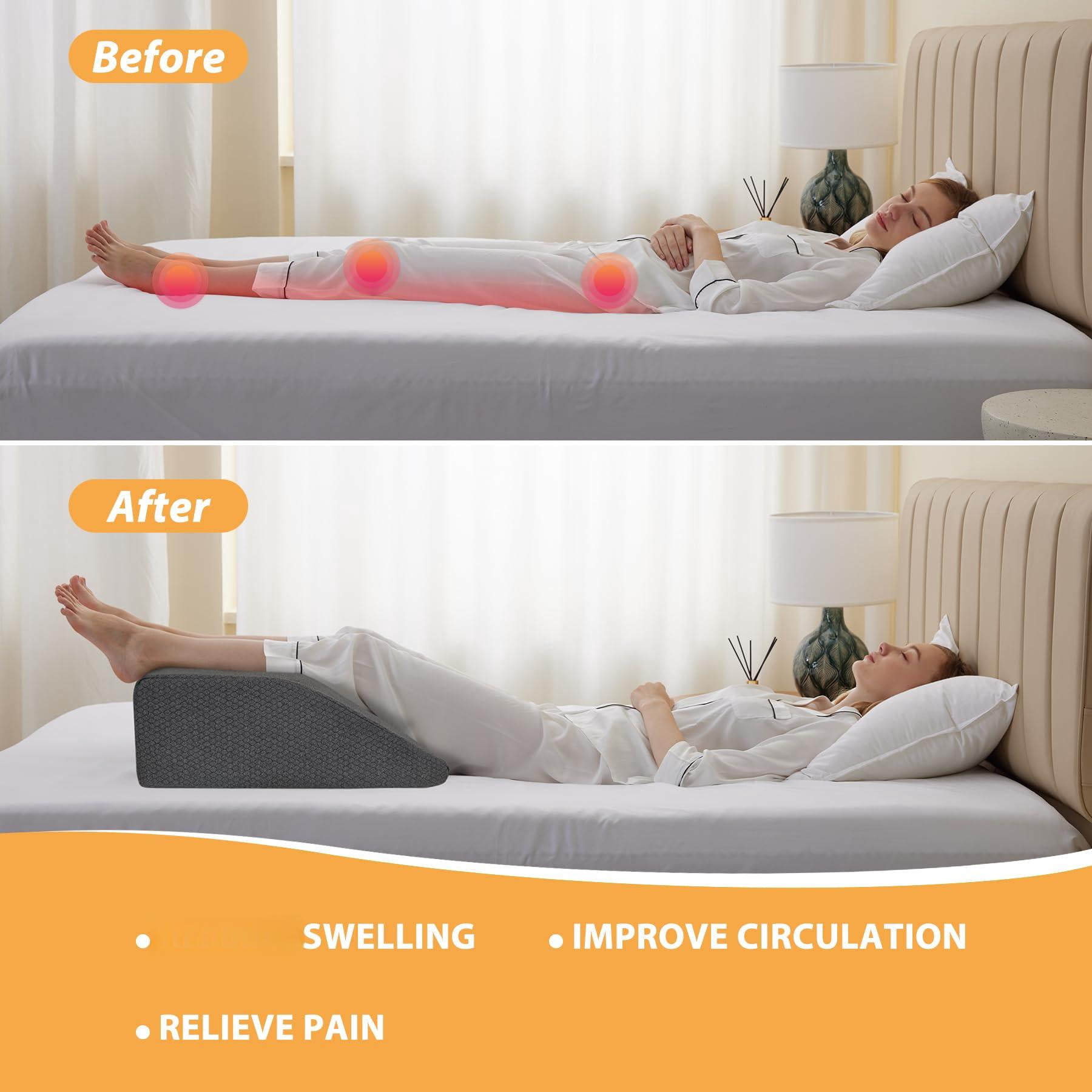 Leg Elevation Pillows  For Sleeping Gel Memory Foam Top Wedge Pillow Wedges After - Removable Cover (8 Inch Black)