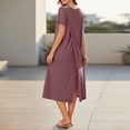 thumbnail image 4 of Women's Relaxed Fit Midi T-Shirt Dress Short Sleeve Crew Neck Lightweight Breathable Side Split Hem Casual Lounge Sleepwear House Dress Daily Wear, 4 of 9