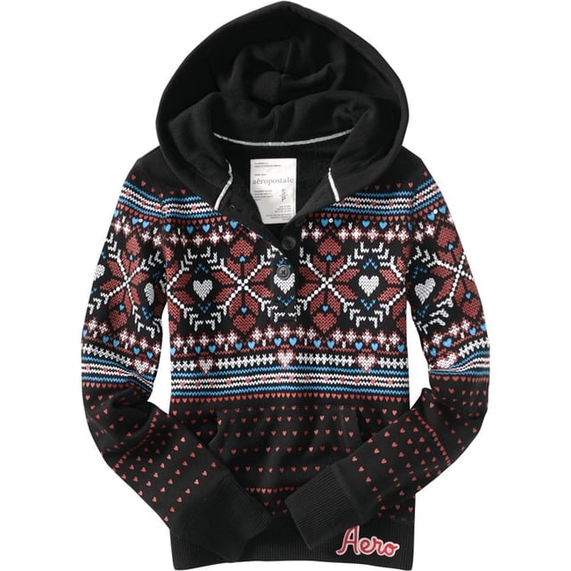 Aeropostale - Sudadera con capucha y 4 botones para mujer, color negro, grande Aeropostale Sudadera