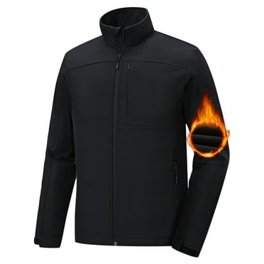 Satankud Men's Softshell Jacket Fleece Lined Waterproof Stand Collar Soft Lightweight Shell Rain Jacket Windbreaker Outdoor Hiking Black L