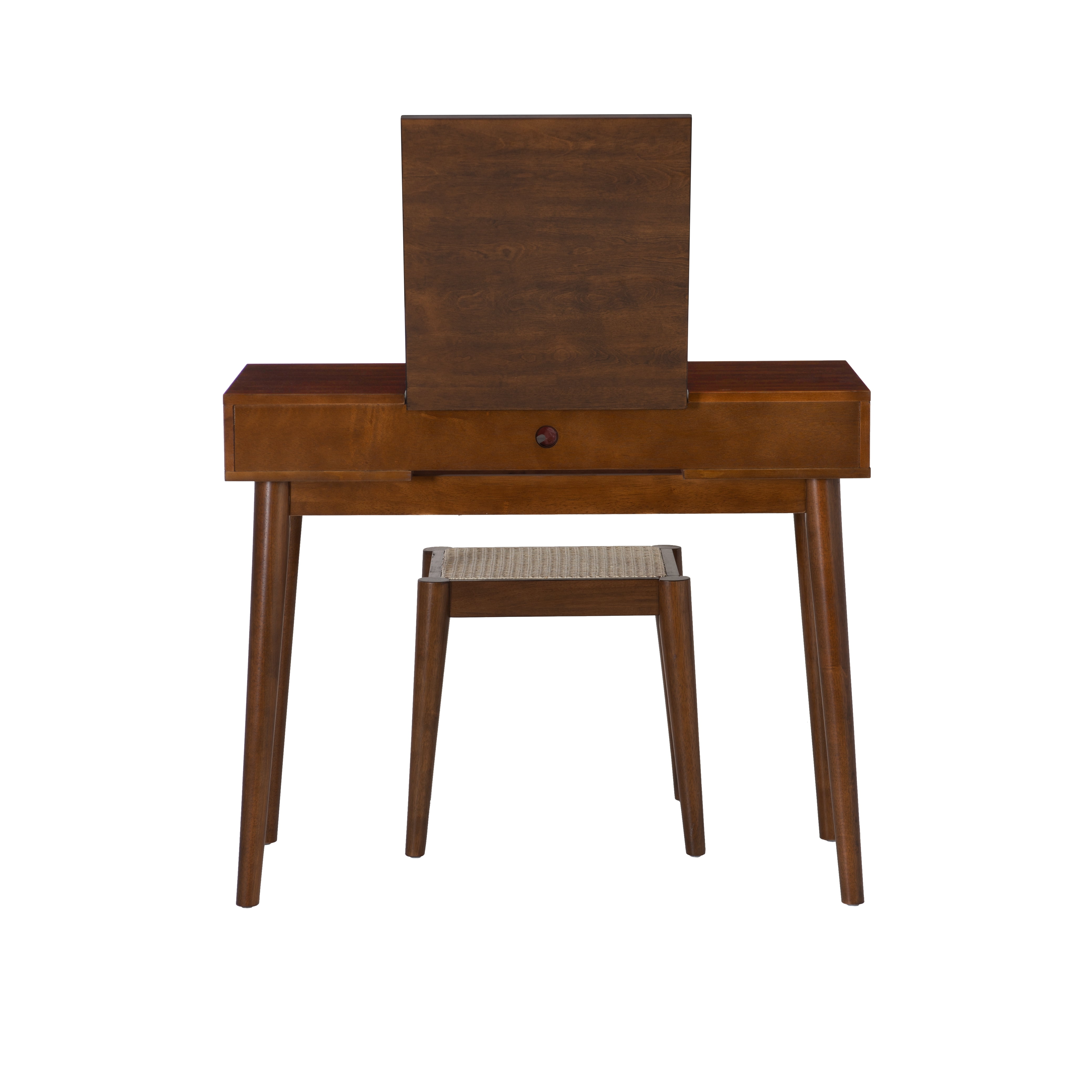 Linon Cassidie 2-Piece Cane Front Vanity Set with Mirror and Stool, Walnut