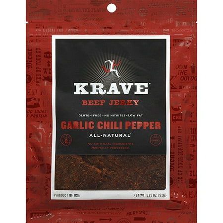 Krave Garlic Chili Pepper Beef Jerky, 3.25 oz, (Pack of 8)