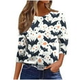 thumbnail image 7 of yoeyez Halloween Shirts for Women 3/4 Length Sleeve Women Shirt Vintage Cute Round Neck Casual Loose Tops White,L, 7 of 7