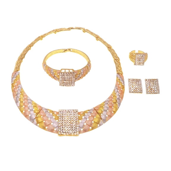 4 Pcs Jewelry Sets for Women Crystal Necklace Earrings Bracelet Adjustable Ring Bridal Jewelry Set for Wedding Women's Jewelry Sets