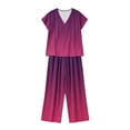 thumbnail image 6 of Cagogo Women Plus Size 2 Piece Outfits Summer Vacation Set Loose V Neck Short Sleeve Tshirt Wide Leg Pants Casual Cruise Travel Lounge Tracksuits Boho Gradient Matching Sets, Hot Pink XL, 6 of 6