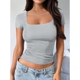 thumbnail image 4 of Gynyvoja Women'S Short Sleeve Tshirts Square Neck Cute Crop Tops Spring Summer Basic Tees Workout Going Out Light Flower Gray L, 4 of 9