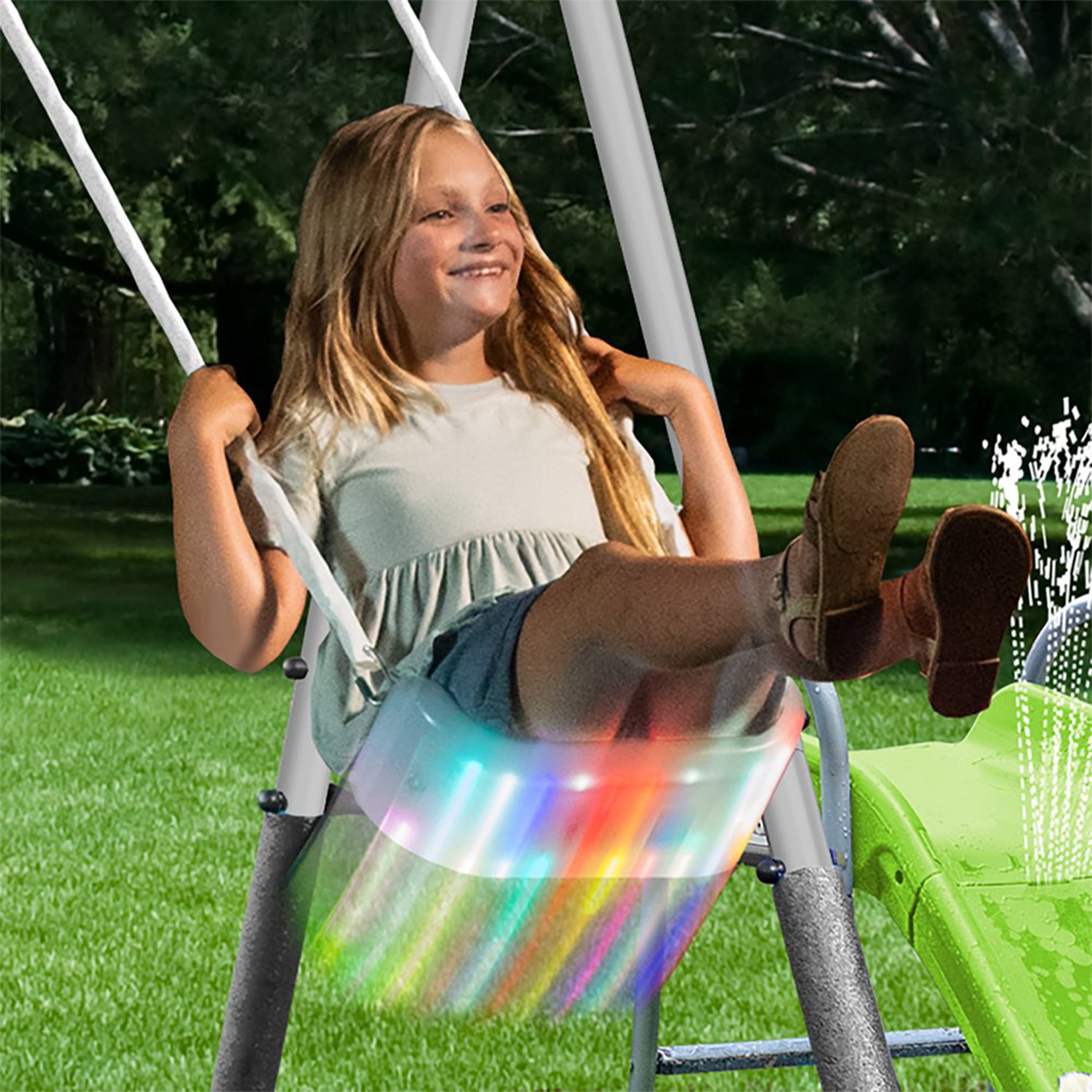 XDP Recreation Swingin' Free Playground Set, Water Slide, Super Disc Swing