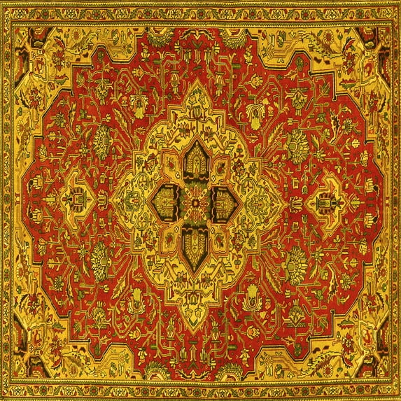 Ahgly Company Machine Washable Indoor Square Persian Yellow Traditional Area Rugs, 8' Square