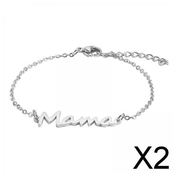 2x Pulsera Del Día de La Madre Pulsera de Mujer Colgante Pulseras con Letras de Mamá Pulsera con Dijes para Compromiso Playa Día de San Valentín Parej 2 piezas