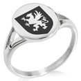 thumbnail image 1 of Stainless Steel Griffin Valor Coat of Arms Shield Minimalist Oval Top Polished Statement Signet Ring, 1 of 1