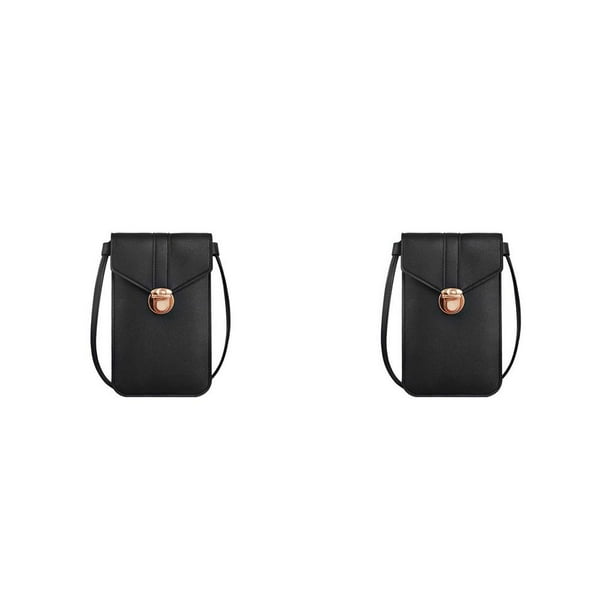 Jumpingount Bolsa de teléfono Crossbody Bolsa de hombro de cuero Portátil Monedero deportivo Monedero Manos libres Compartimentos de color Negro 2piezas