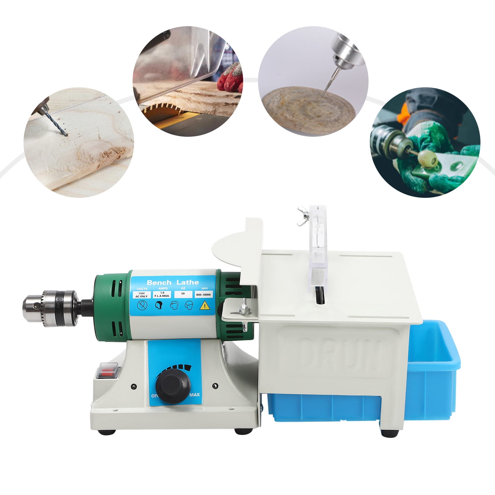 110V 750W Desktop Multi-Function Grinder Gem Cutting Machine Jewelry Rock Polishing Buffer Bench Lathe Table Saw Polisher for Grinding Polishing Drilling