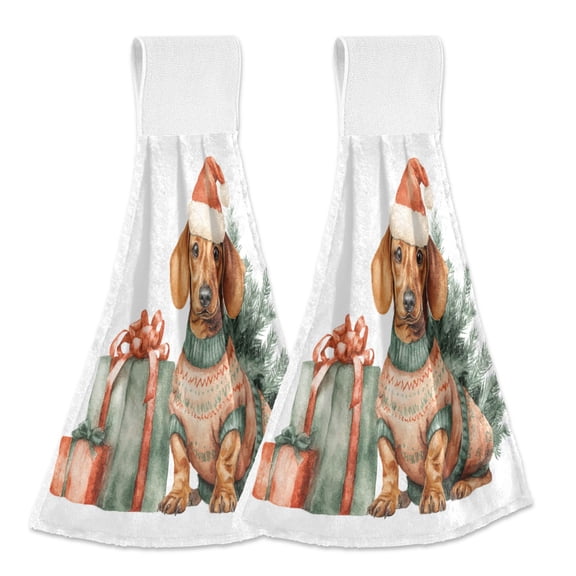 2 Pieces Bathroom Towels Kitchen Towels Velcro Hand Wipes Dish Cloths & Dish Towels Washroom Towels Face Towel Hand Wipes Cartoon Christmas Puppy